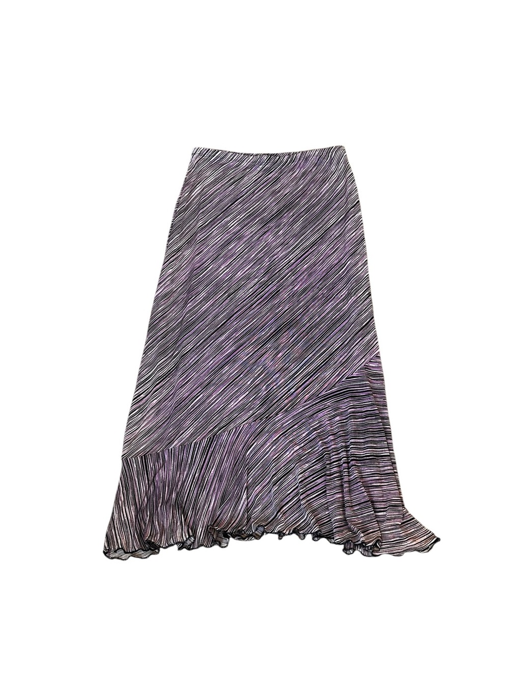 Vintage Purple Black Striped Midi Slip Skirt Ruffle Hem 90s Y2K Fairy Grunge